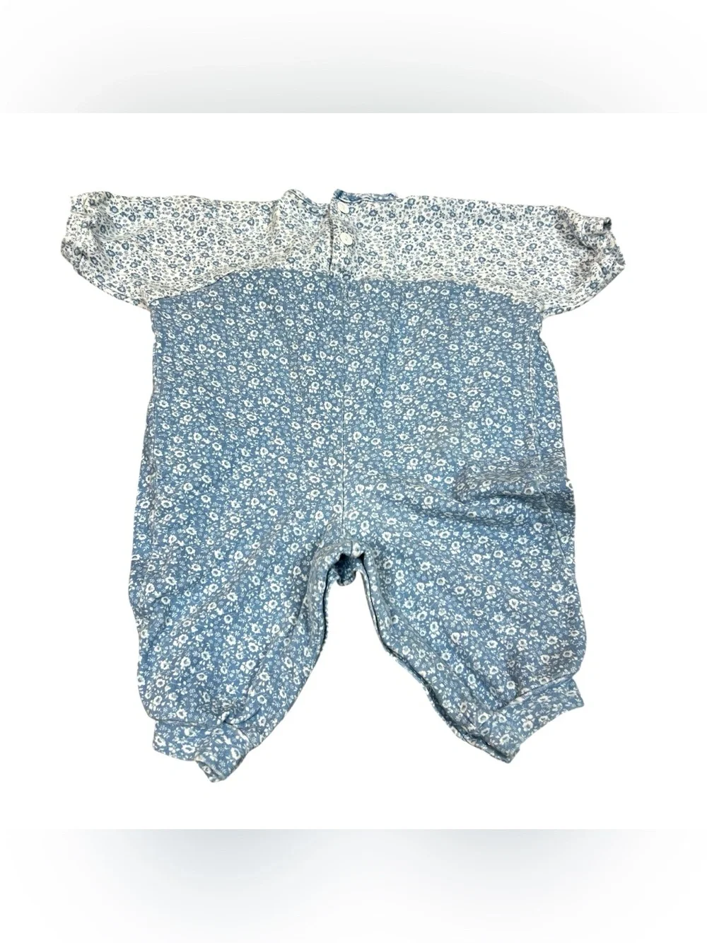 Vintage Oshkosh B’Gosh Girls Blue White Floral Romper Jumpsuit Size 3-6 M 90s